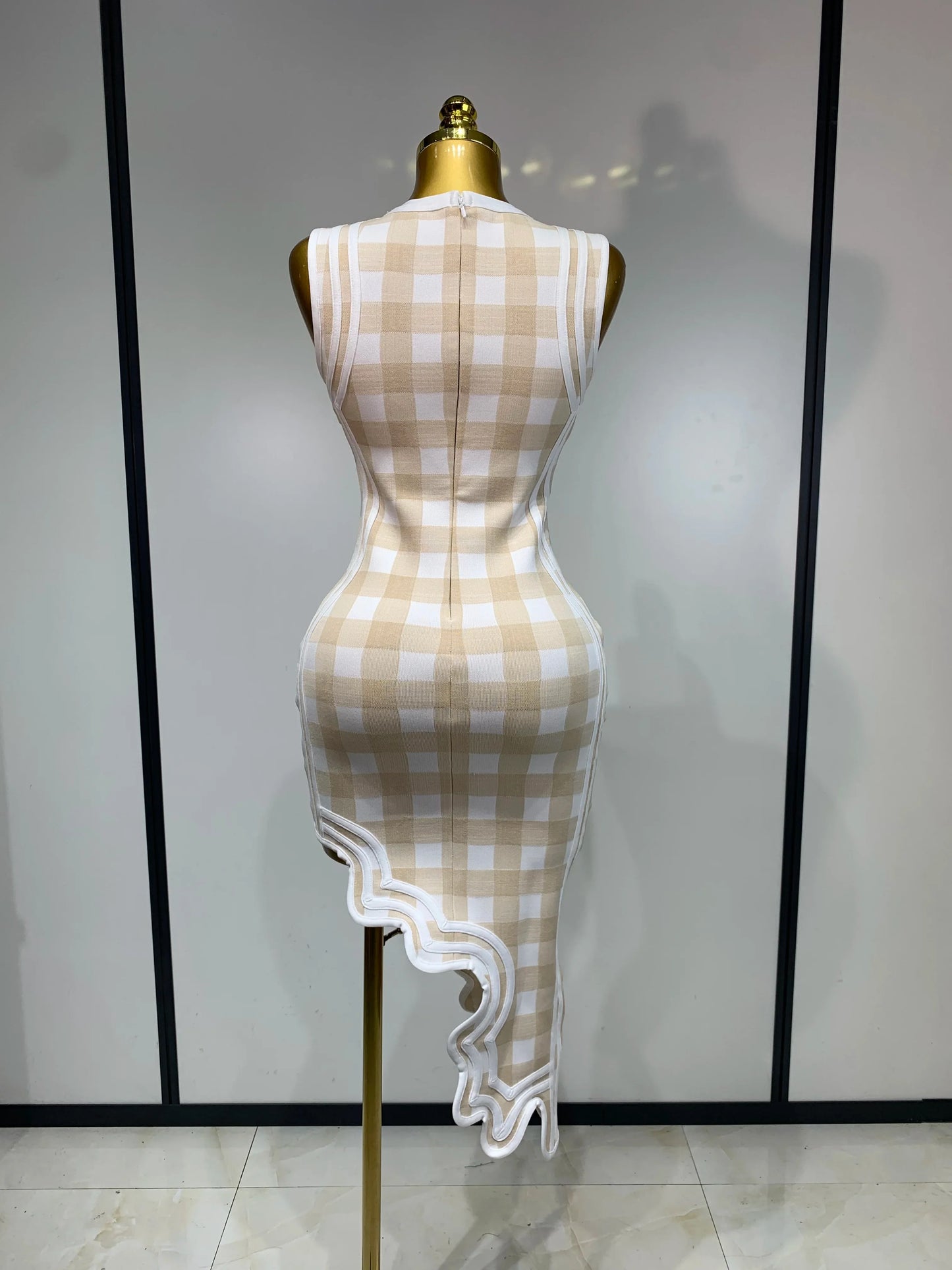 Plaid Asymmetrical Bandage Dress