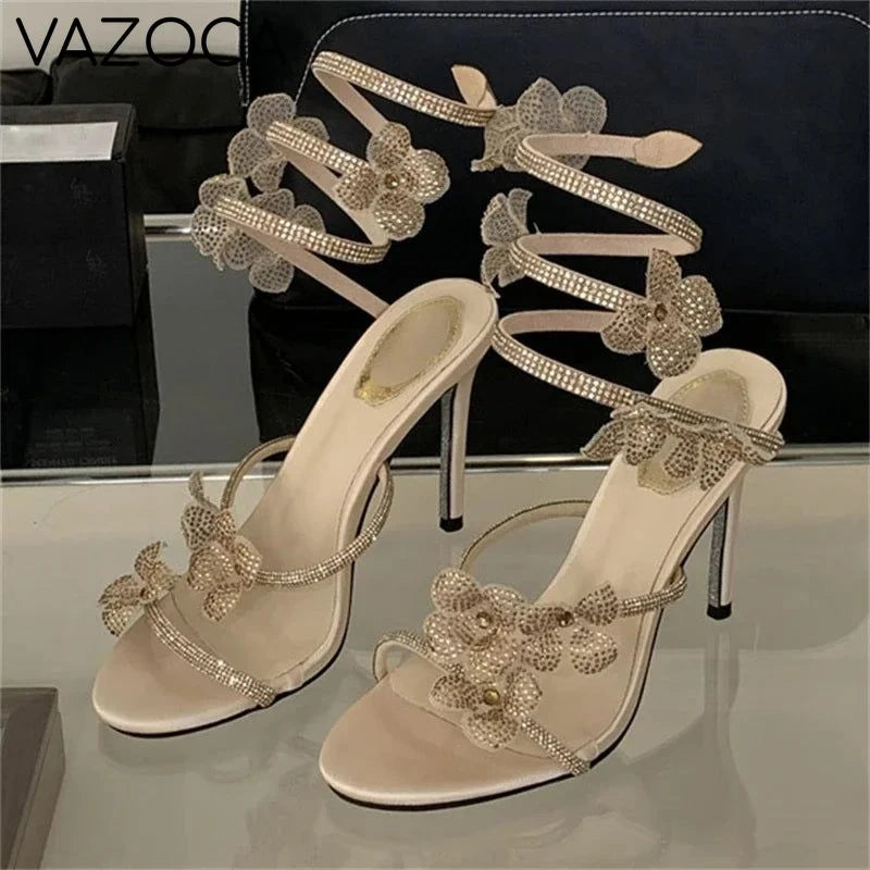 Flower Embellished High Heels