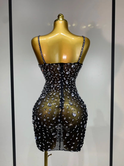 Zoey Rhinestone Mesh Mini Dress