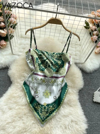 Aesthetic Satin Backless Vest Green One Size