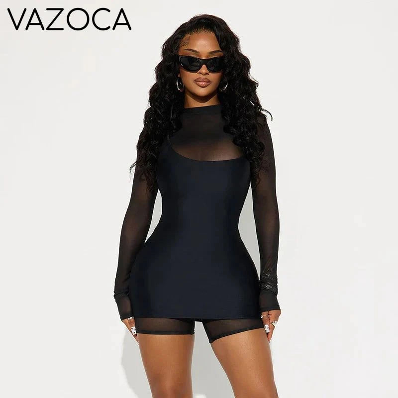 Illusion Mesh Romper Dress