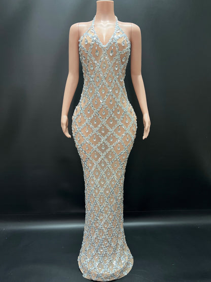 Abi Rhinestone Mesh Maxi Dress