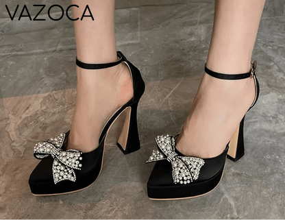 Pearl Butterfly-Knot Pointed Toe Pumps