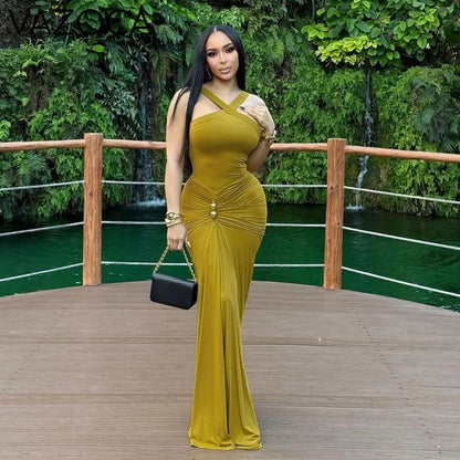 Cross Neck Ruched Maxi Dress