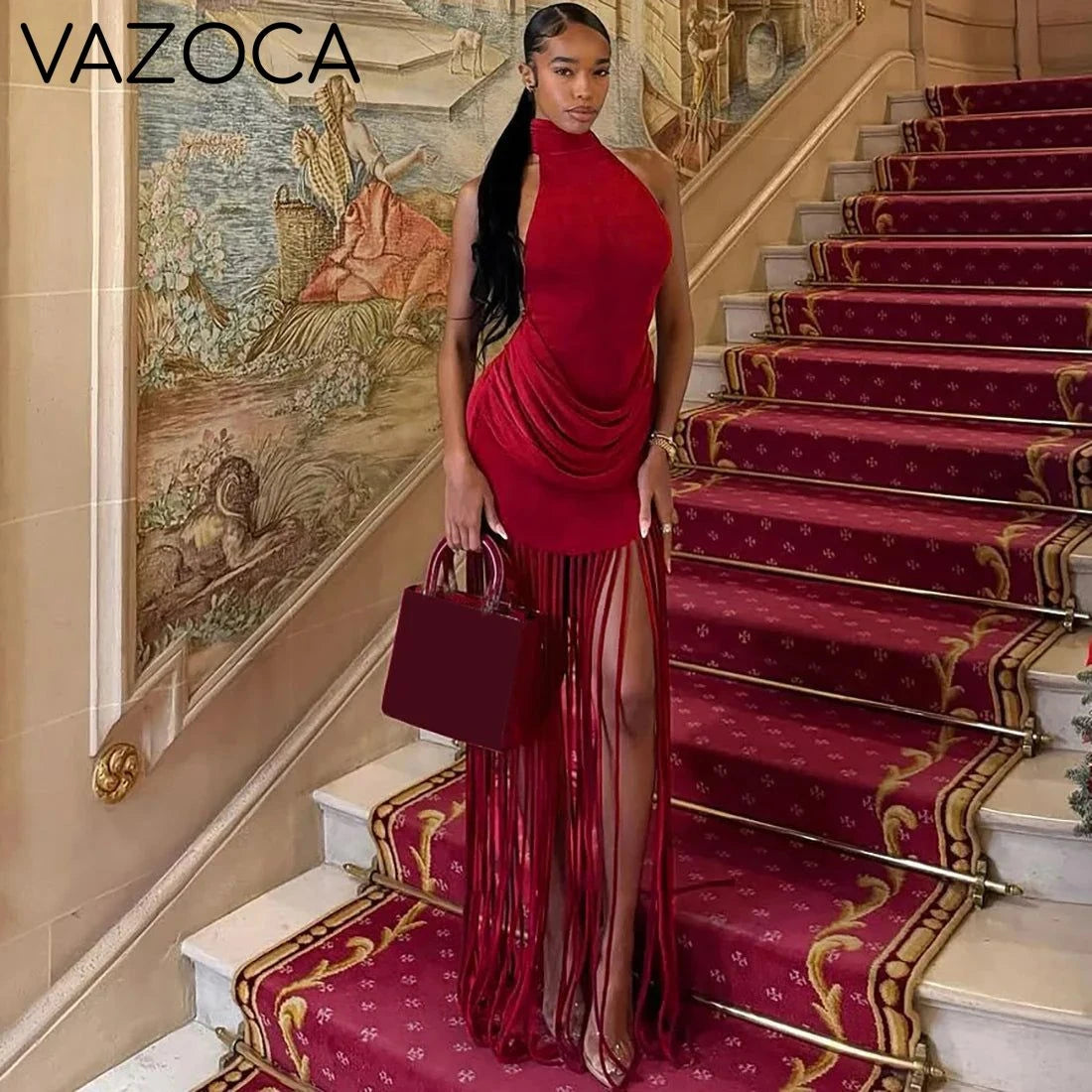 Fringe Backless Maxi Dress