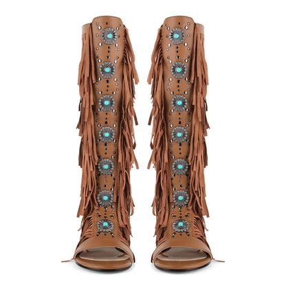 Lace Up Fringe Sandals