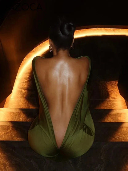 Deep-V Backless Ruched Maxi Dress