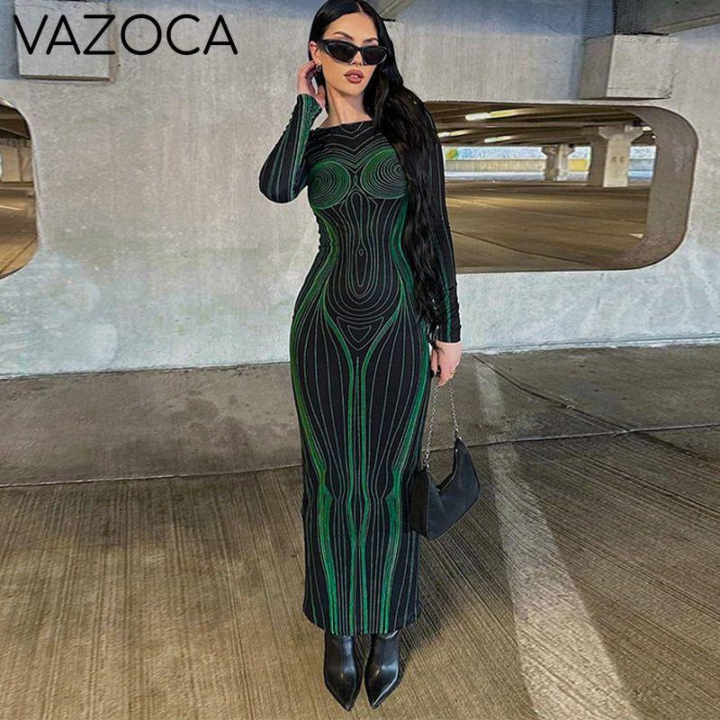 Wave Body Print Maxi Dress