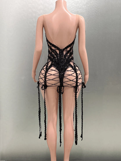 Goddess Sequin Embroidered Mini Dress