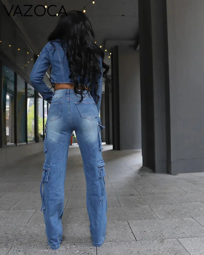 Lora Cargo Denim Pants Set