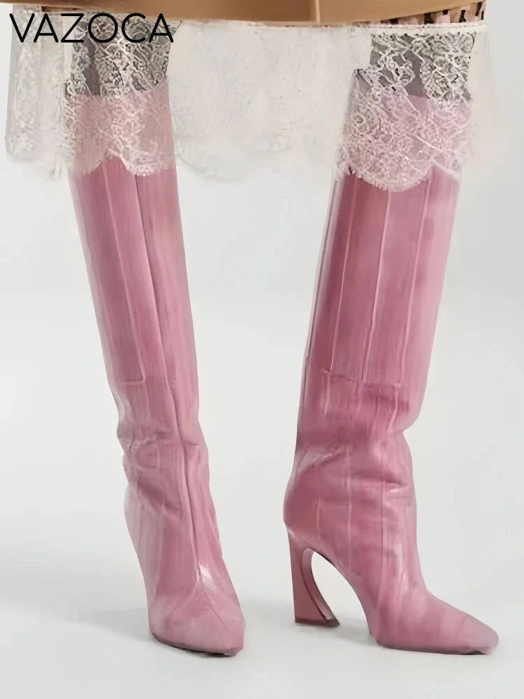 Crocodile Chunky Heel Boots