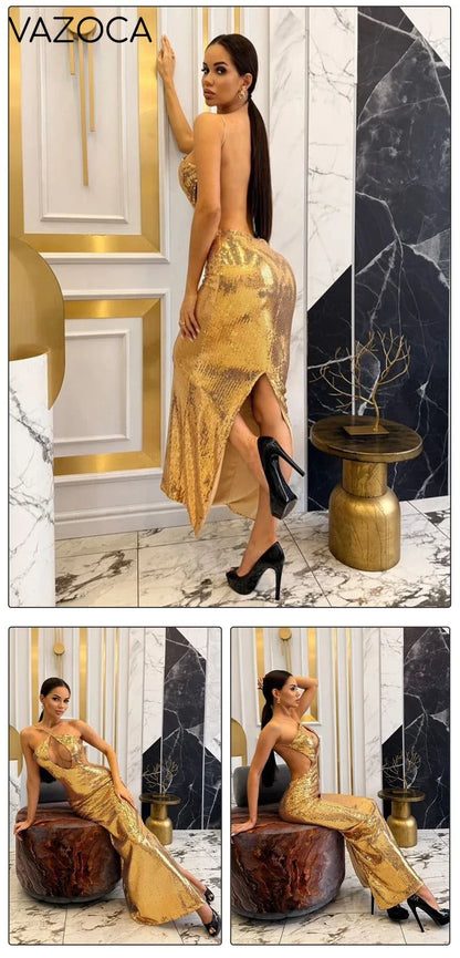 Aisha Sequins Backles Dress