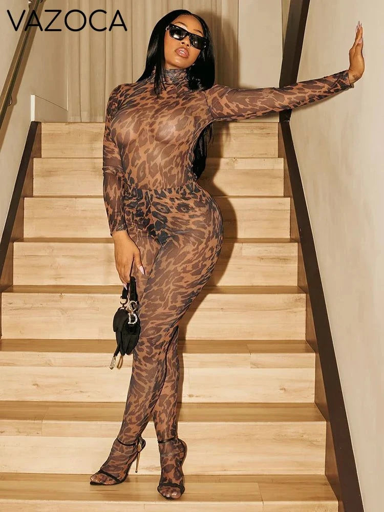 Amy Leopard Turtleneck Pants Set