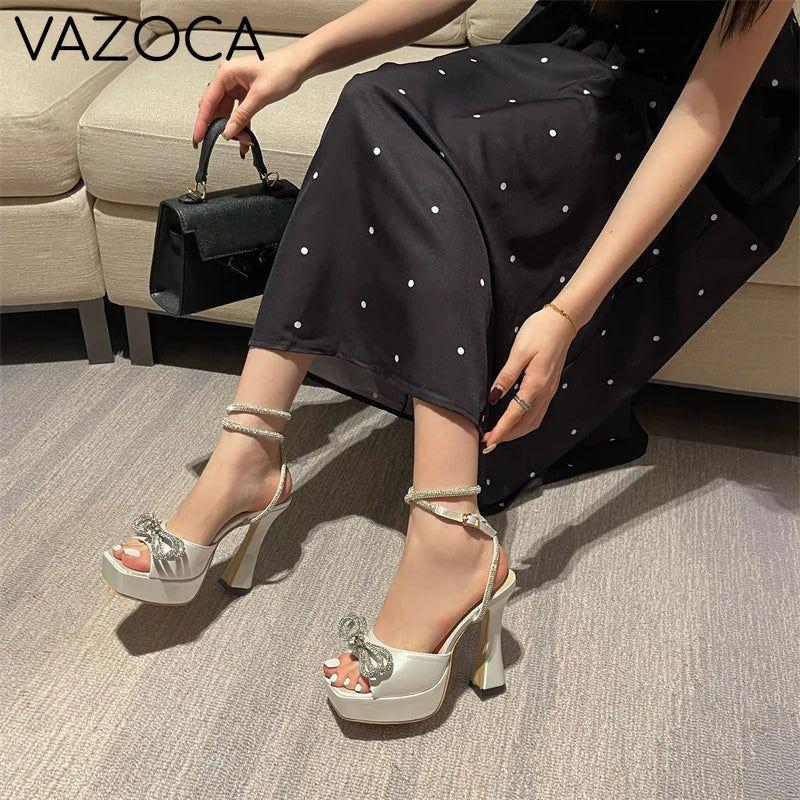 Crystal Bowknot Platform Heels
