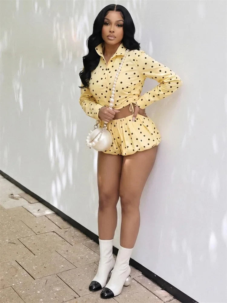 Polka Dot Pleated Short Set