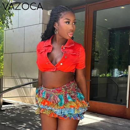 Colorful Ruffled Mini Skirt