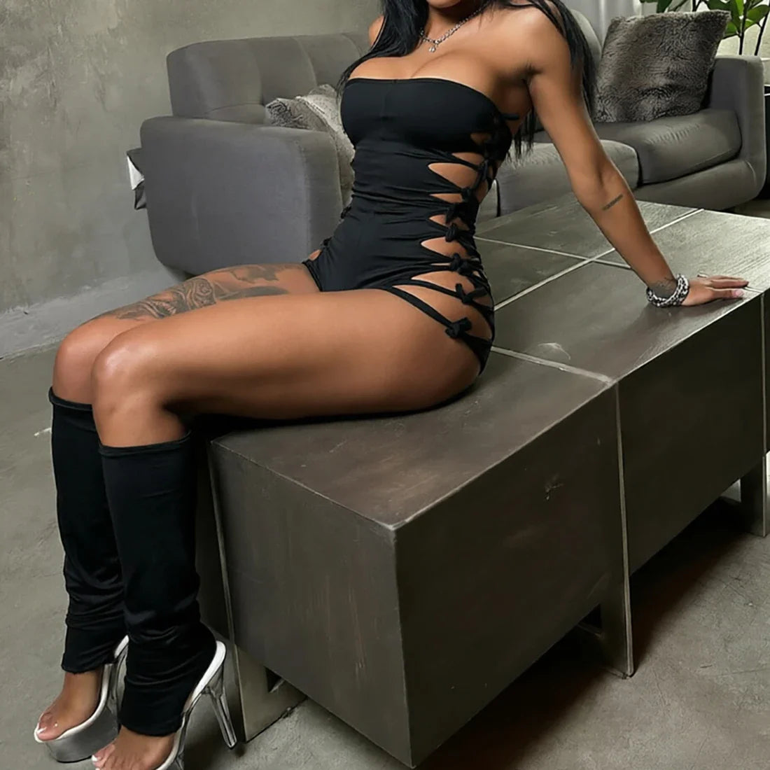 Lace Up Tube Playsuit and Leg Warmers Set