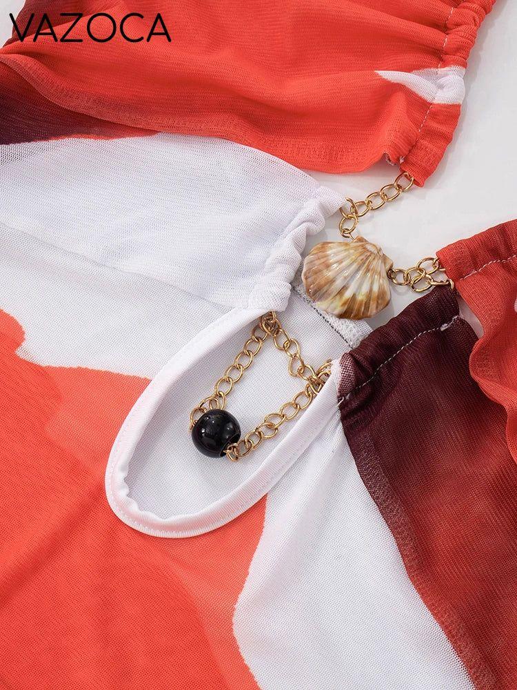 Seashell  Flower Print Mesh Dress