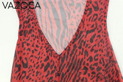 Jillian Leopard Print Mesh Dress