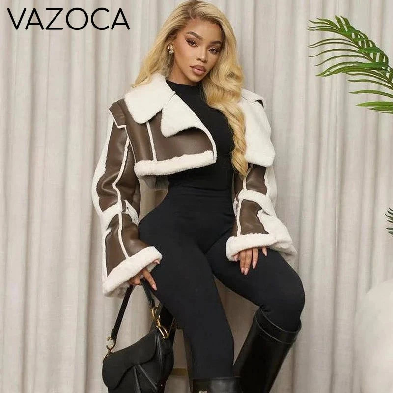 Contrast Edge Cropped Fur Jacket