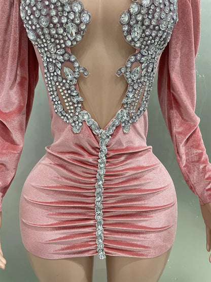 Pink Velvet Mini Dress