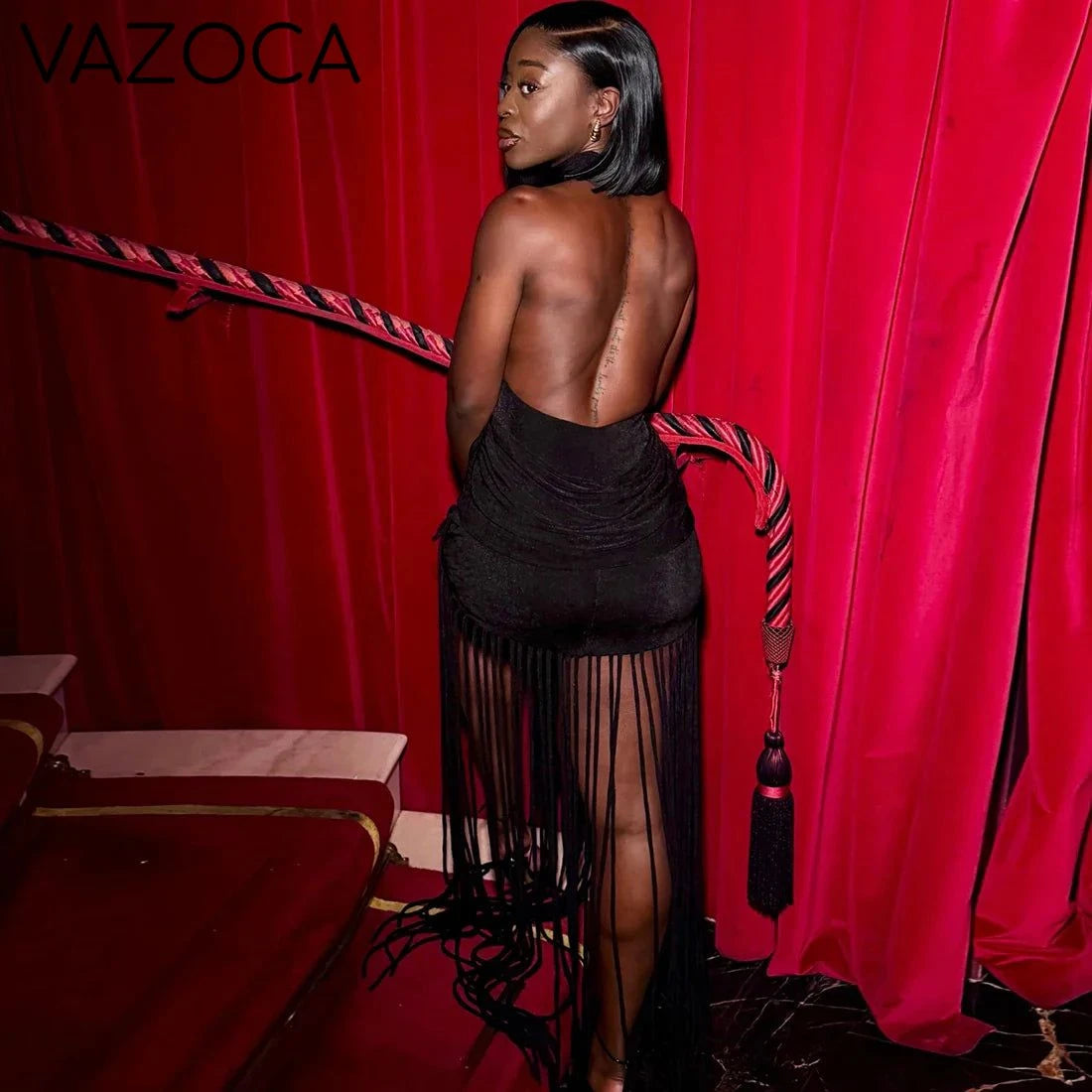 Fringe Backless Maxi Dress