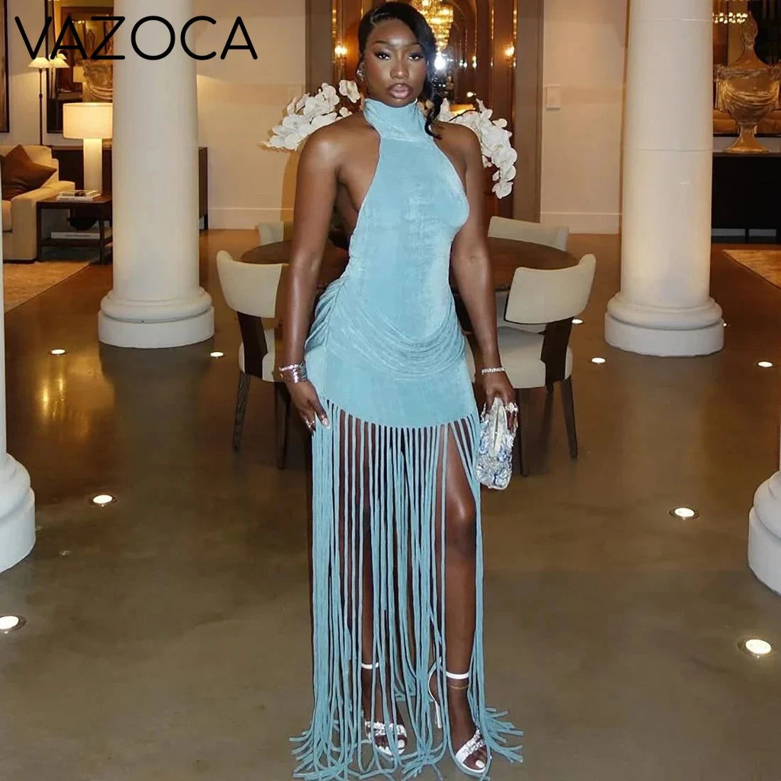 Fringe Backless Maxi Dress