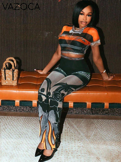 New Flame Mesh Pants Set