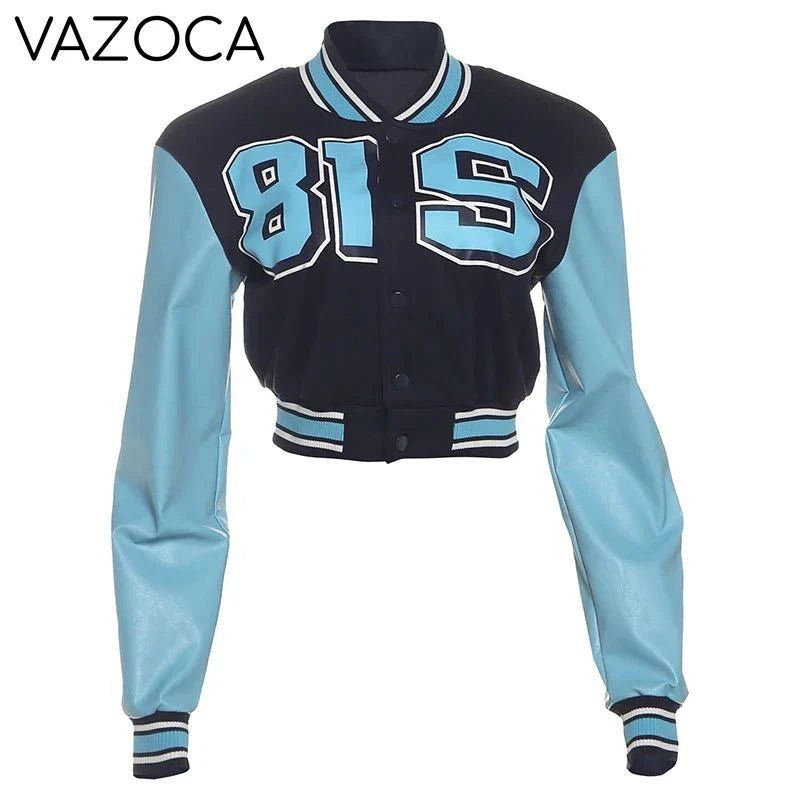 Autumn Leather Crop Jacket Blue