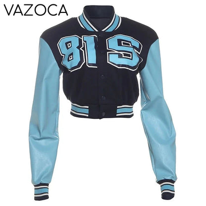 Autumn Leather Crop Jacket Blue