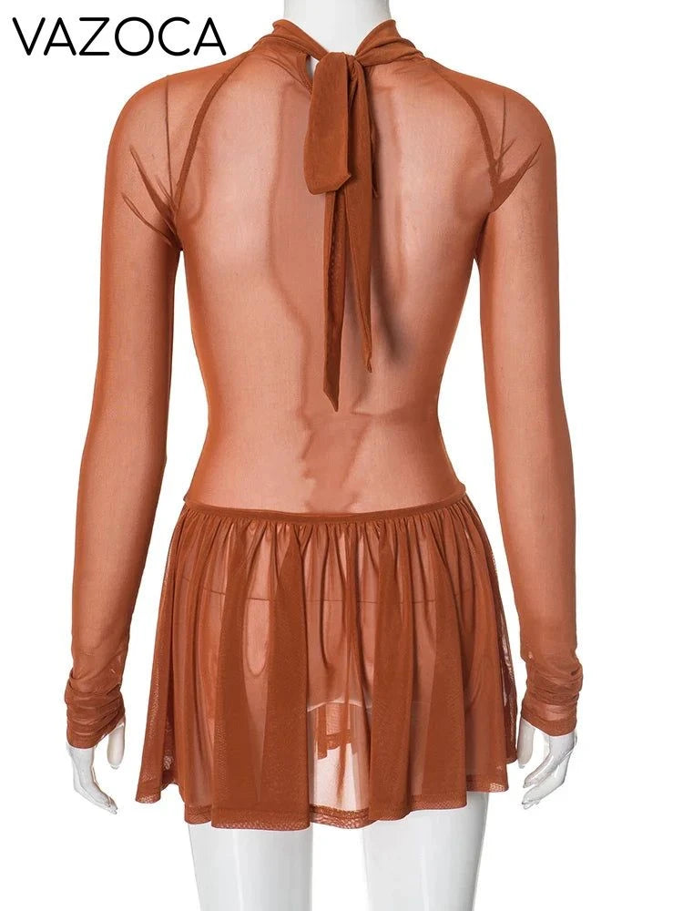 Shirring Pleated Mini Dress