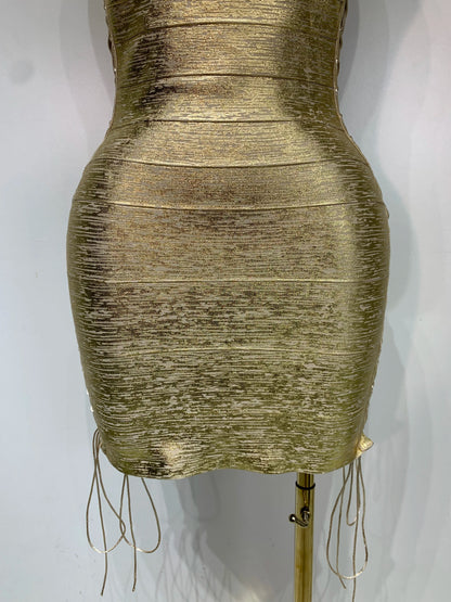 Metallic Side Lace Up Bandage Mini Dress