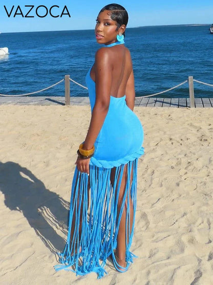 Glamour Velvet Fringe Maxi Dress