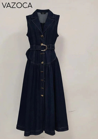 Belted Denim Maxi Dress