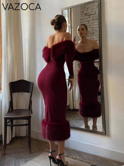 Lorene Fur Maxi Dress