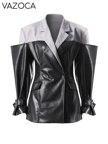Leather Lapel Sleeve Jacket