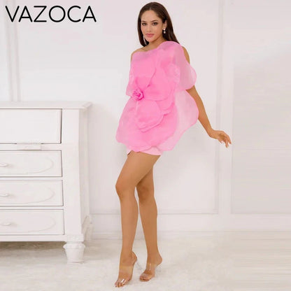 One Shoulder Flower Mini Dress