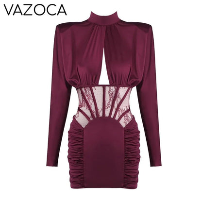 Burgundy Satin Corset Ruched Dress
