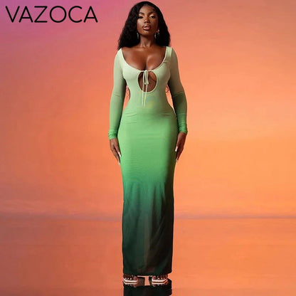 Gradient Backless Maxi Dress