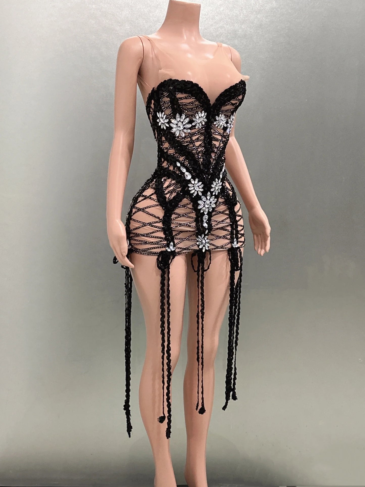 Goddess Sequin Embroidered Mini Dress
