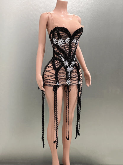 Goddess Sequin Embroidered Mini Dress