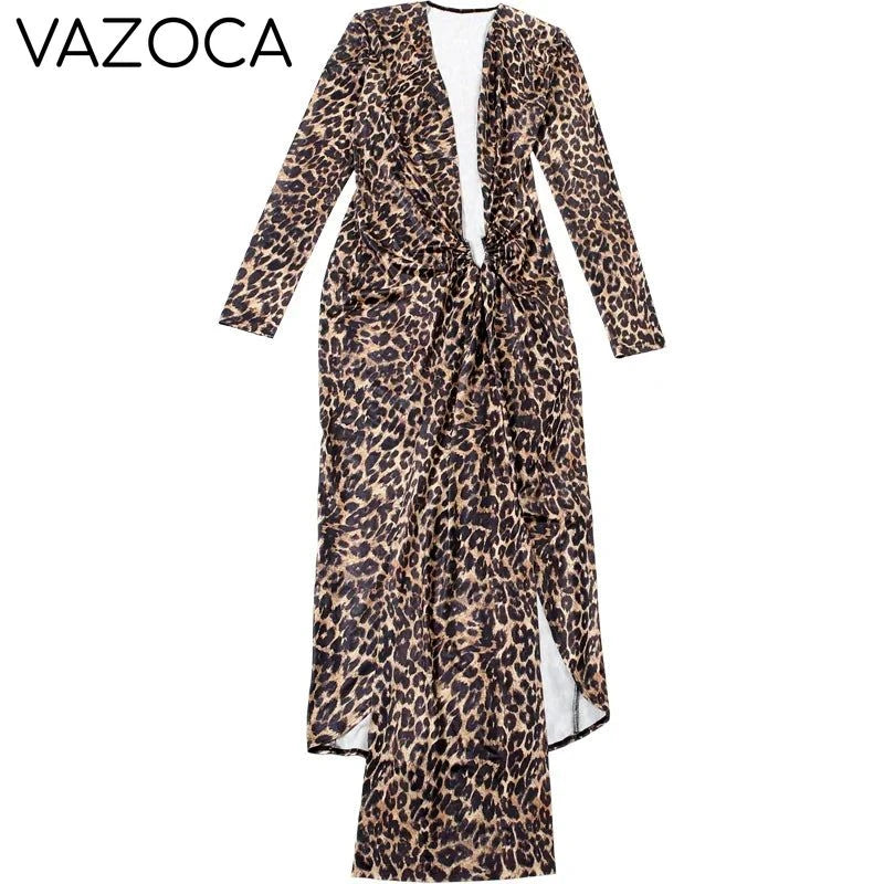 Leopard V-Neck Ruched Dress