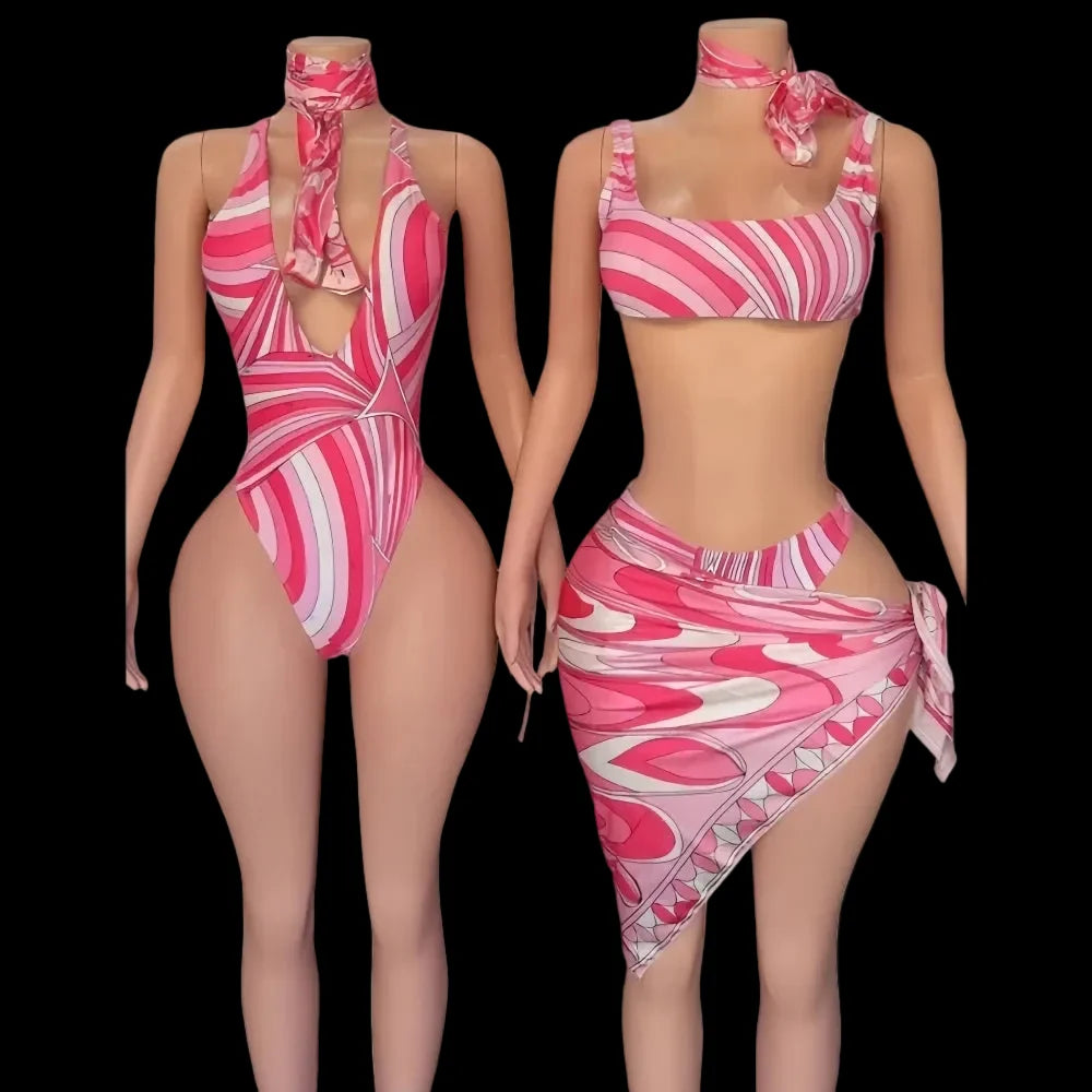 Pink Abstract Print Bikini Set