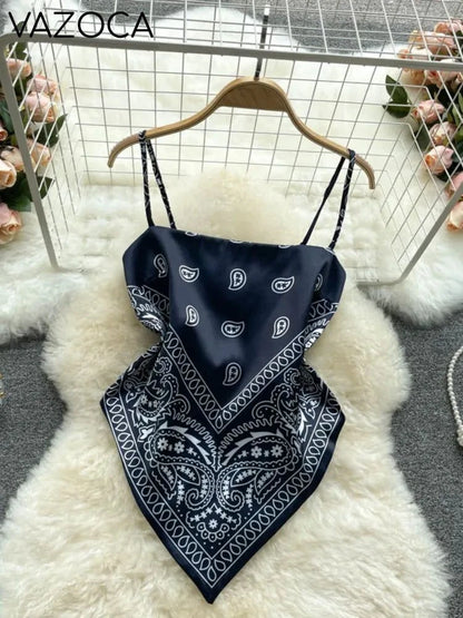 Aesthetic Satin Backless Vest Dark Blue One Size