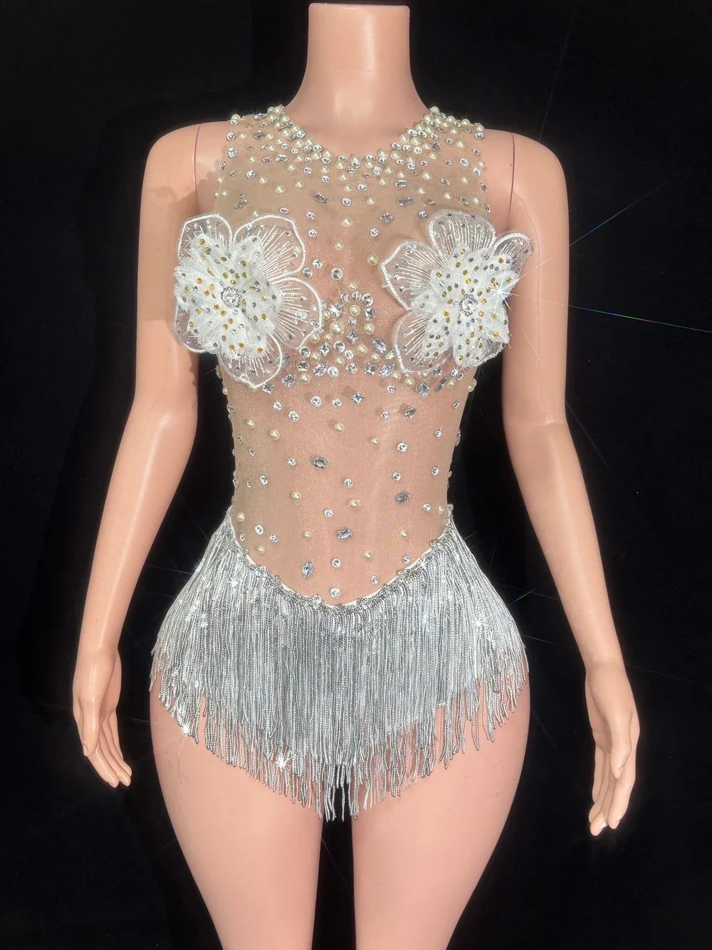 Roxi Embellished Flower Tassel Bodysuit