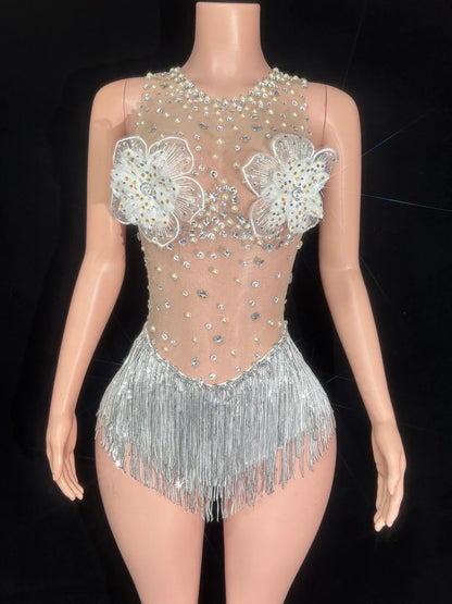 Roxi Embellished Flower Tassel Bodysuit
