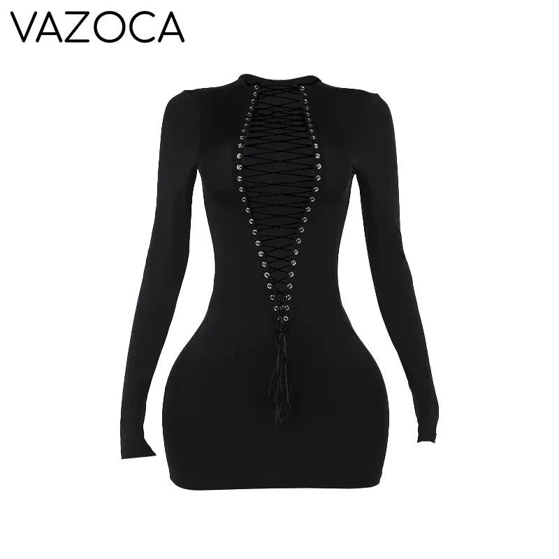 Cleavage Lace-Up Bodycon Mini Dress