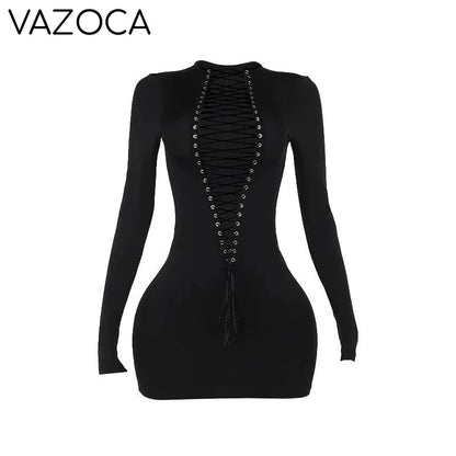 Cleavage Lace-Up Bodycon Mini Dress