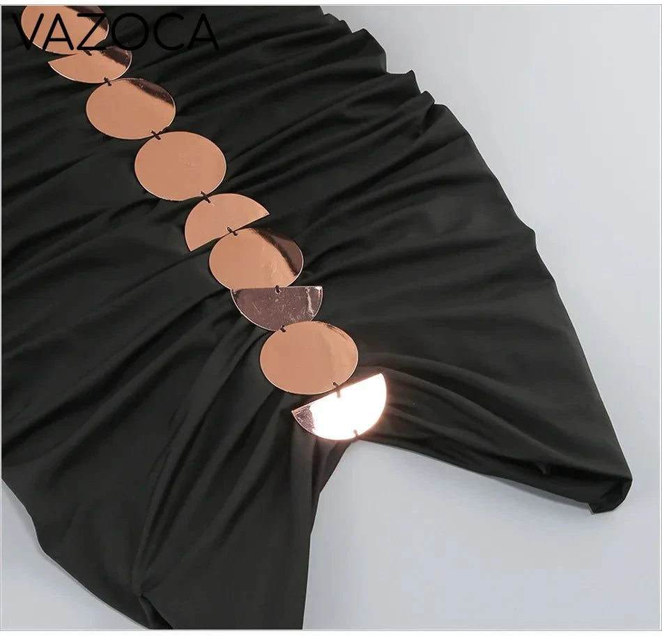 Metallic Discs Pleated Bodycon Dress