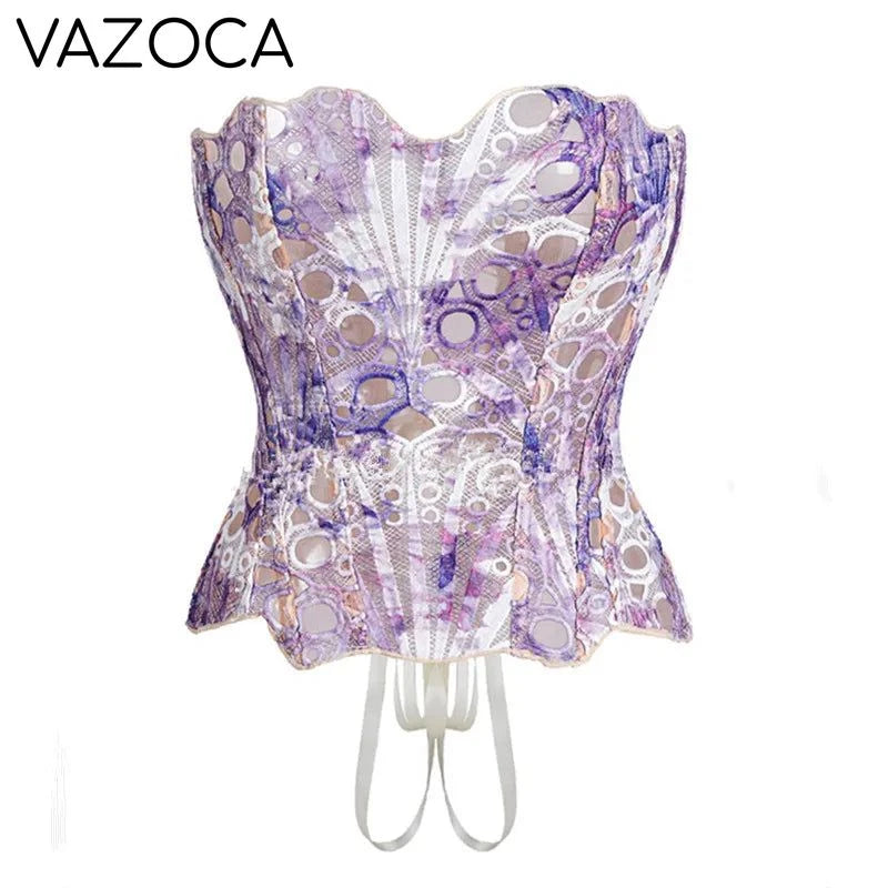 Corset Mesh Bustier Top Lavender Purple